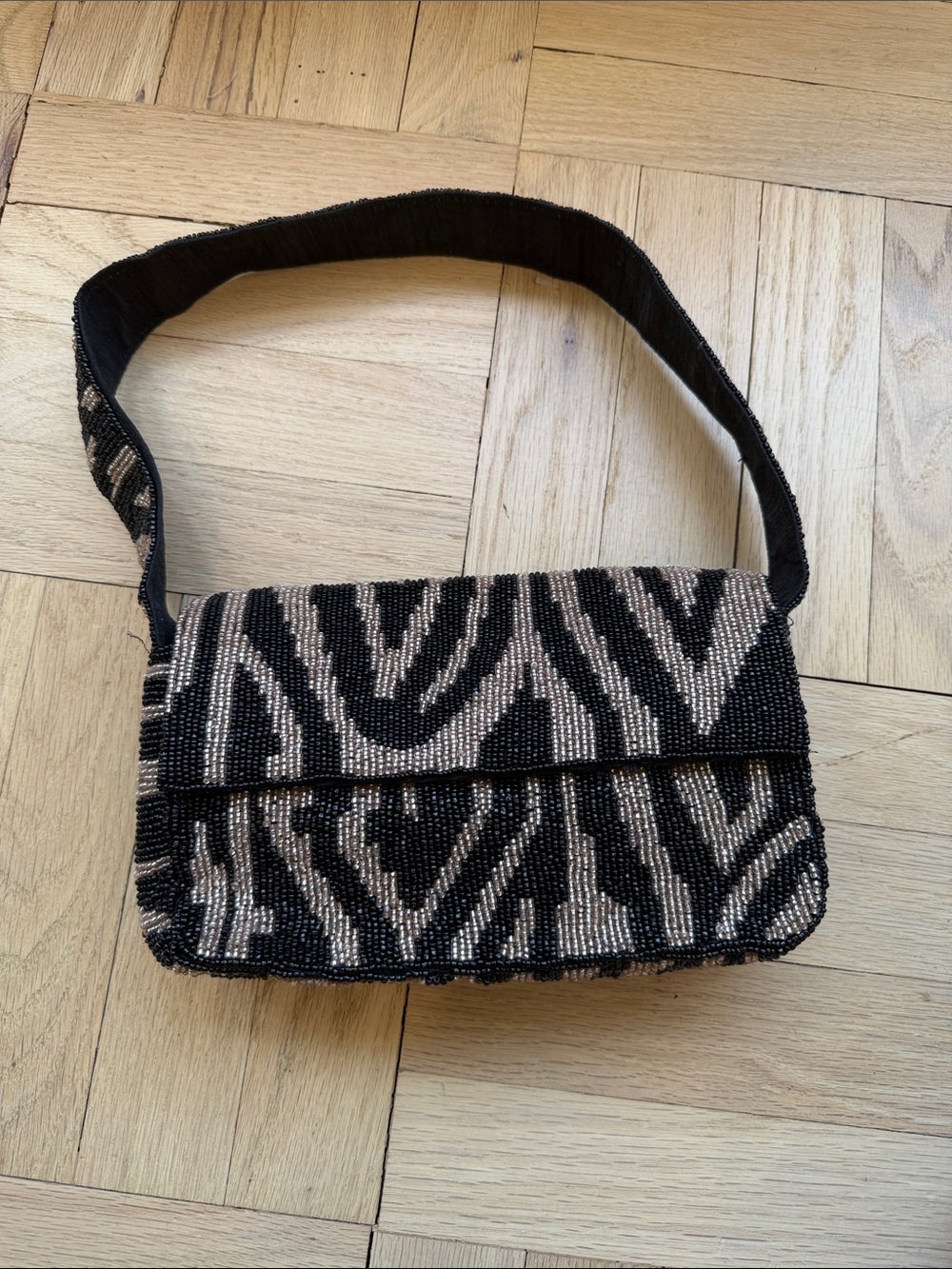 DSW Beaded Zebra-Pattern Shoulder Bag